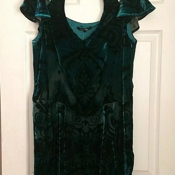 NWT Nanette Lepore Dress Damsel Halter Peacock Green Velour Velvet sz 10 - Picture 5 of 7